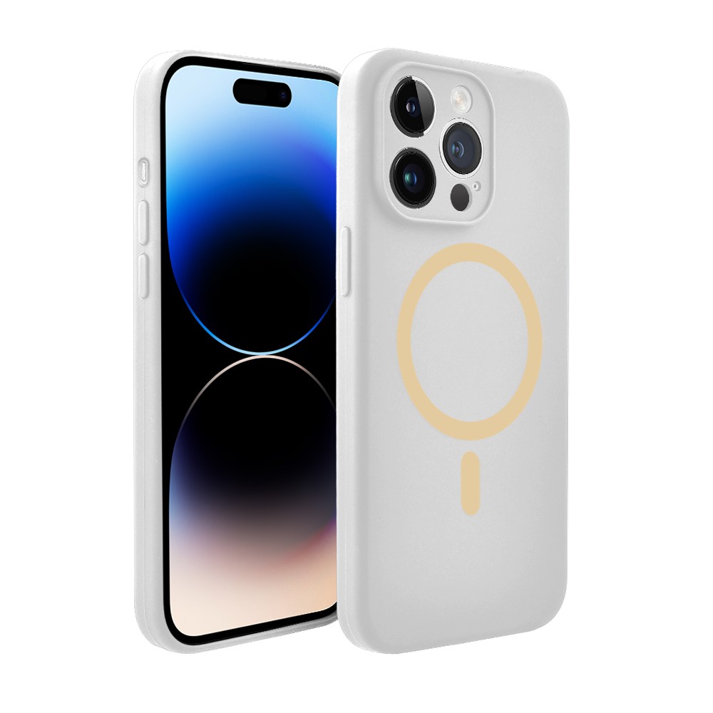 Etui do iPhone 14 Pro, silikonowe z MagSafe, mikrofibra soft touch z osłoną na aparat, białe