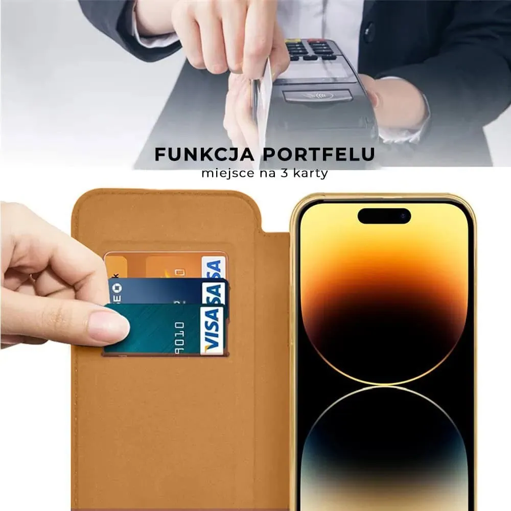 Etui do iPhone 14 Pro Max typu książka Book Magsafe Lens Protect, z klapką, złote