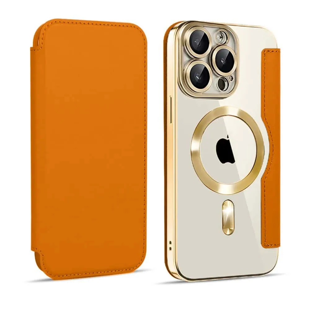 Etui do iPhone 14 Pro Max typu książka Book Magsafe Lens Protect, z klapką, złote