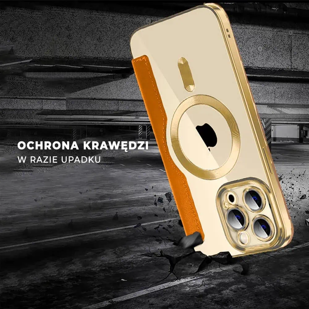 Etui do iPhone 14 Pro Max typu książka Book Magsafe Lens Protect, z klapką, złote