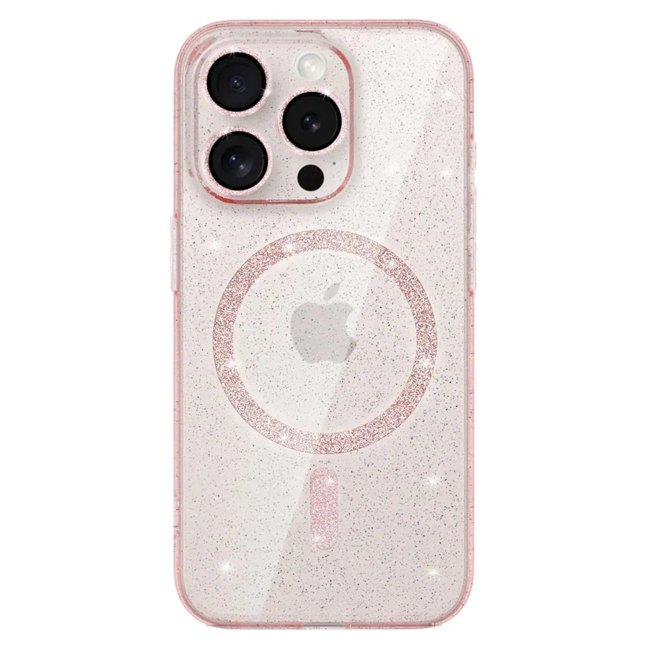 Etui do iPhone 14 Pro z Magsafe, przeźroczyste, błyszczący brokat, różowe