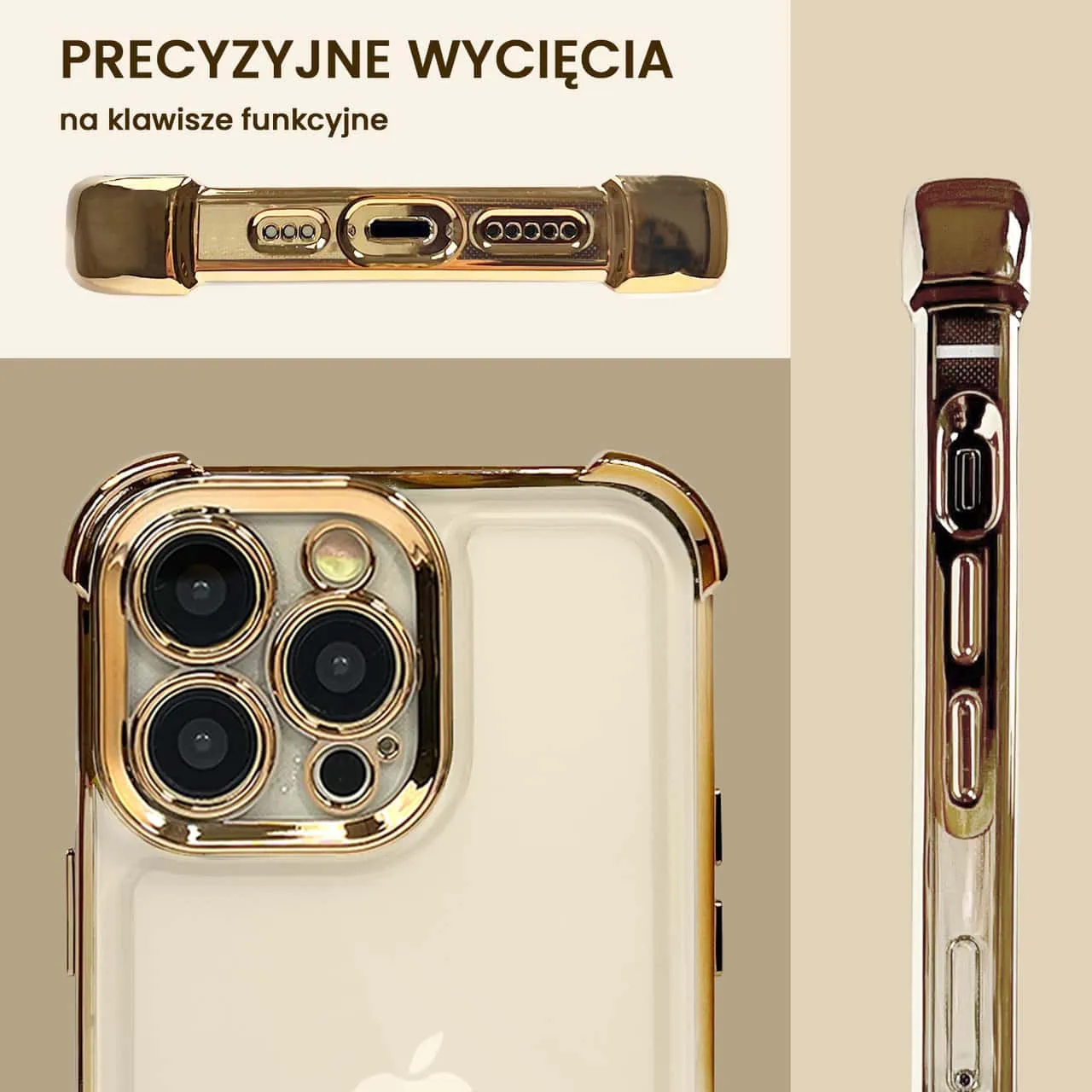 Etui do iPhone 14 Pro Hybrid Elegance Anti-Shock z osłoną na aparat i poduszkami, złote (OUTLET)