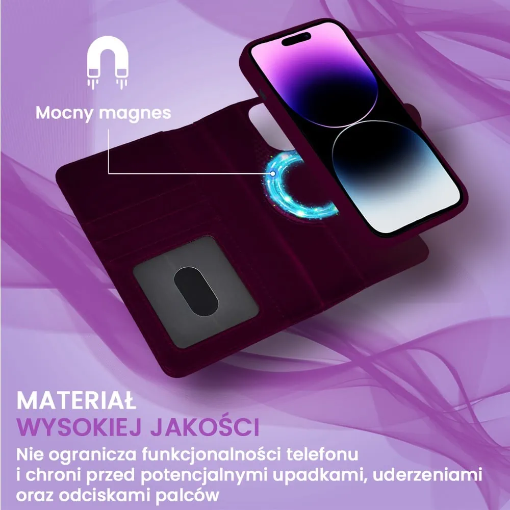 etui do iphone 3w1 - magsafe double book, zestaw etui oraz kabura z podstawką, purpurowe