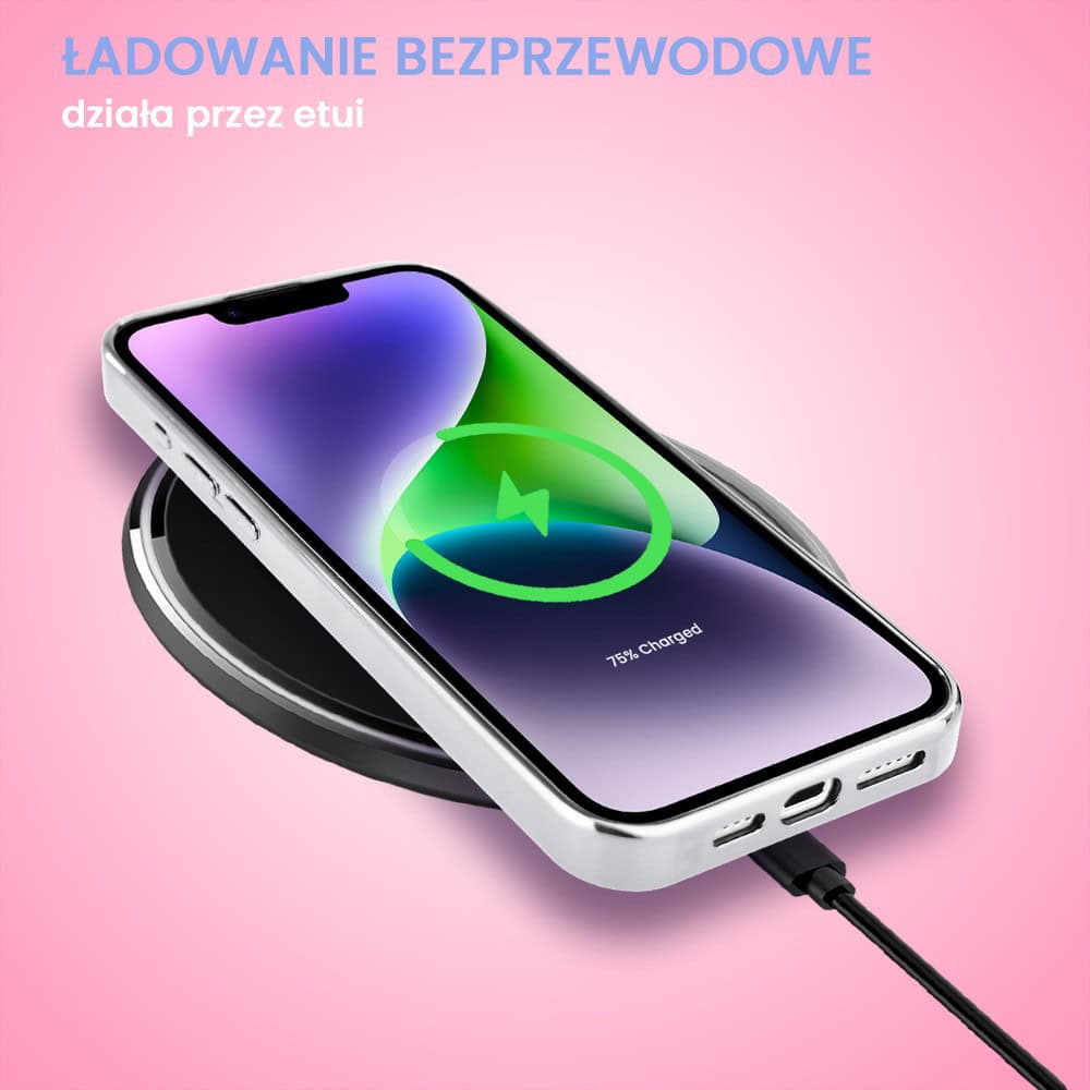 Etui do iPhone 14, Elite Glass 3D, szklany tył, letnie kwiaty o zachodzie słońca, srebrne