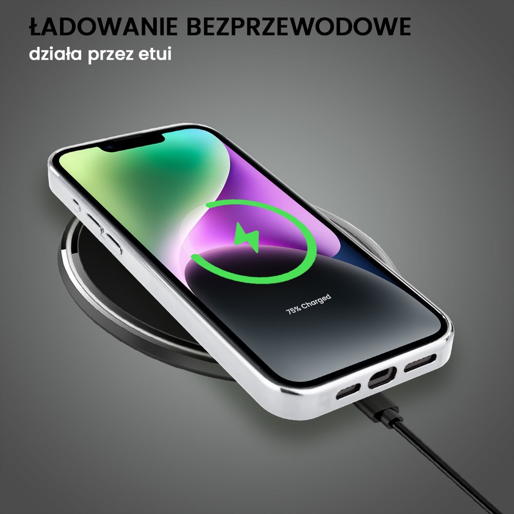 Etui do iPhone 14, Elite Glass, szklany tył, węże ze srebrem, srebrne