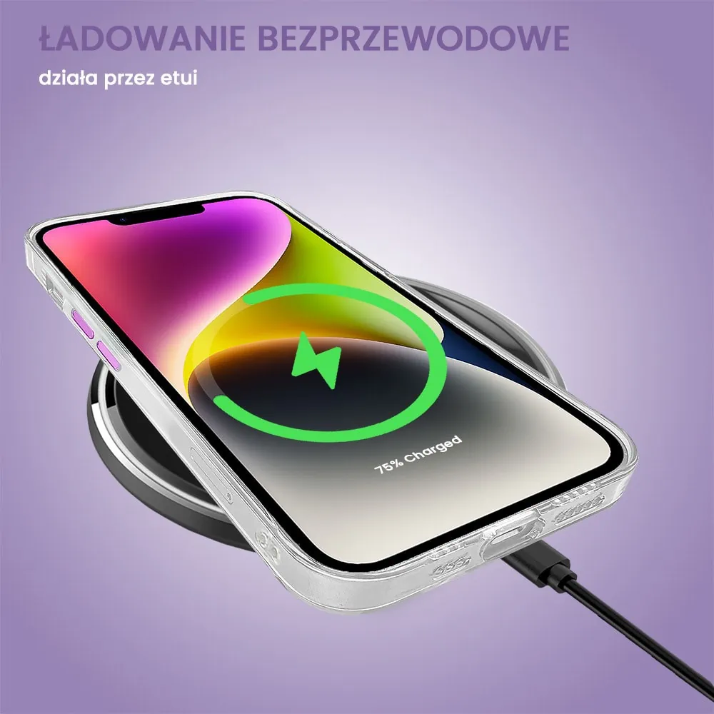 Etui do iPhone 14 Simple Elegance z MagSafe, twardy przeźroczysty tył, hybrydowa ochrona kamery, różowe