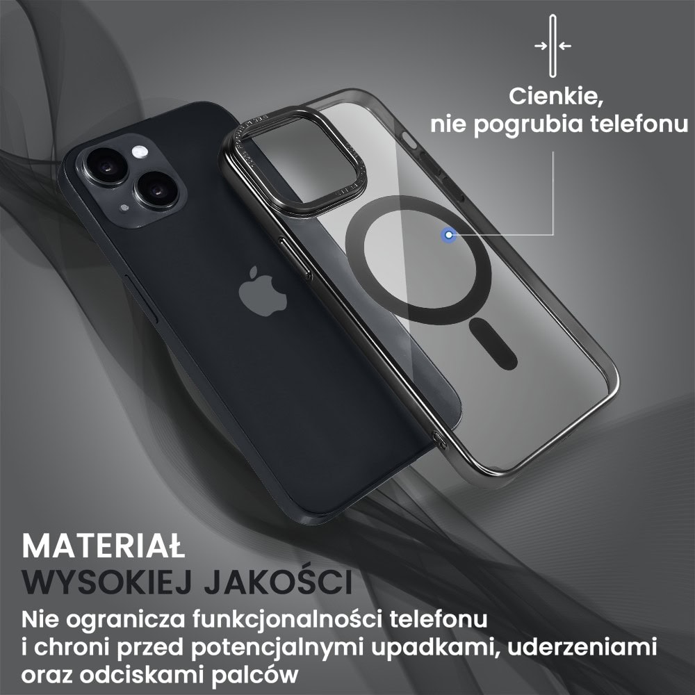 Etui do iPhone 14 Skin Shield, cienkie, twardy tył, Titanium Finish, czarne (OUTLET)