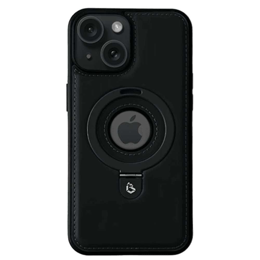 Etui do iPhone 14 Slim Leather MagSafe Stand z podstawką i widocznym logo, czarne
