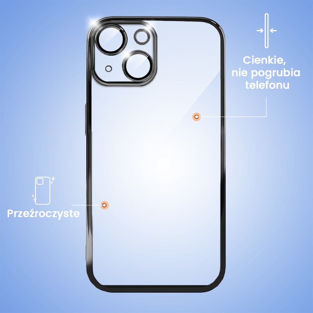 Etui do iPhone 14 Plus Slim Protect Full Cover z osłoną kamery i obiektywów 9H, czarne grafitowe