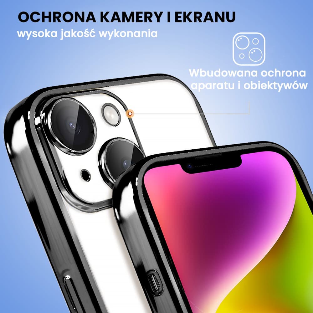 Etui do iPhone 14 Plus Slim Protect Full Cover z osłoną kamery i obiektywów 9H, czarne grafitowe