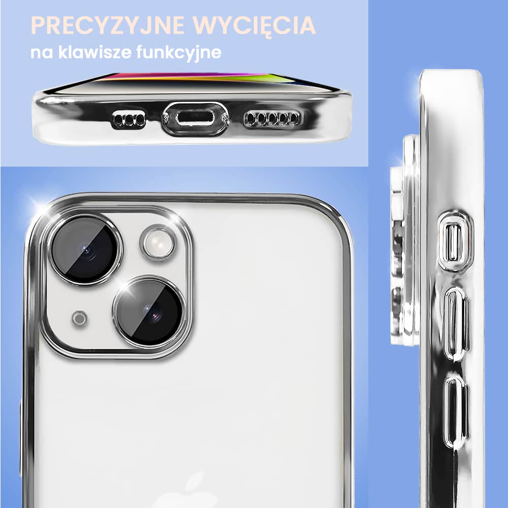 Etui do iPhone 14 Plus Slim Protect Full Cover z osłoną kamery i obiektywów 9H, srebrne