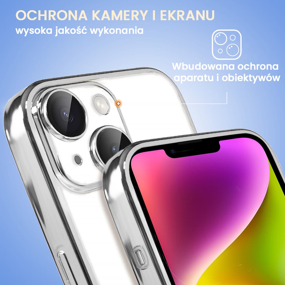 Etui do iPhone 14 Plus Slim Protect Full Cover z osłoną kamery i obiektywów 9H, srebrne