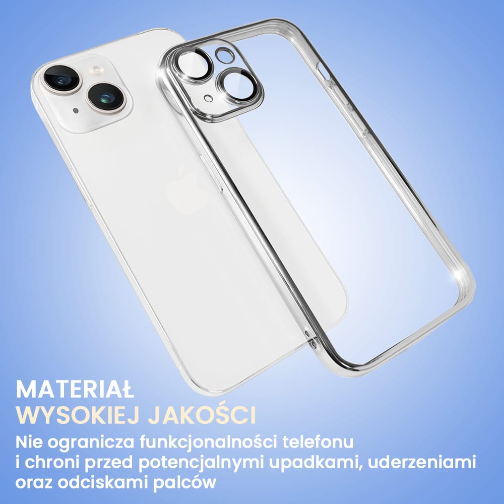 Etui do iPhone 14 Plus Slim Protect Full Cover z osłoną kamery i obiektywów 9H, srebrne