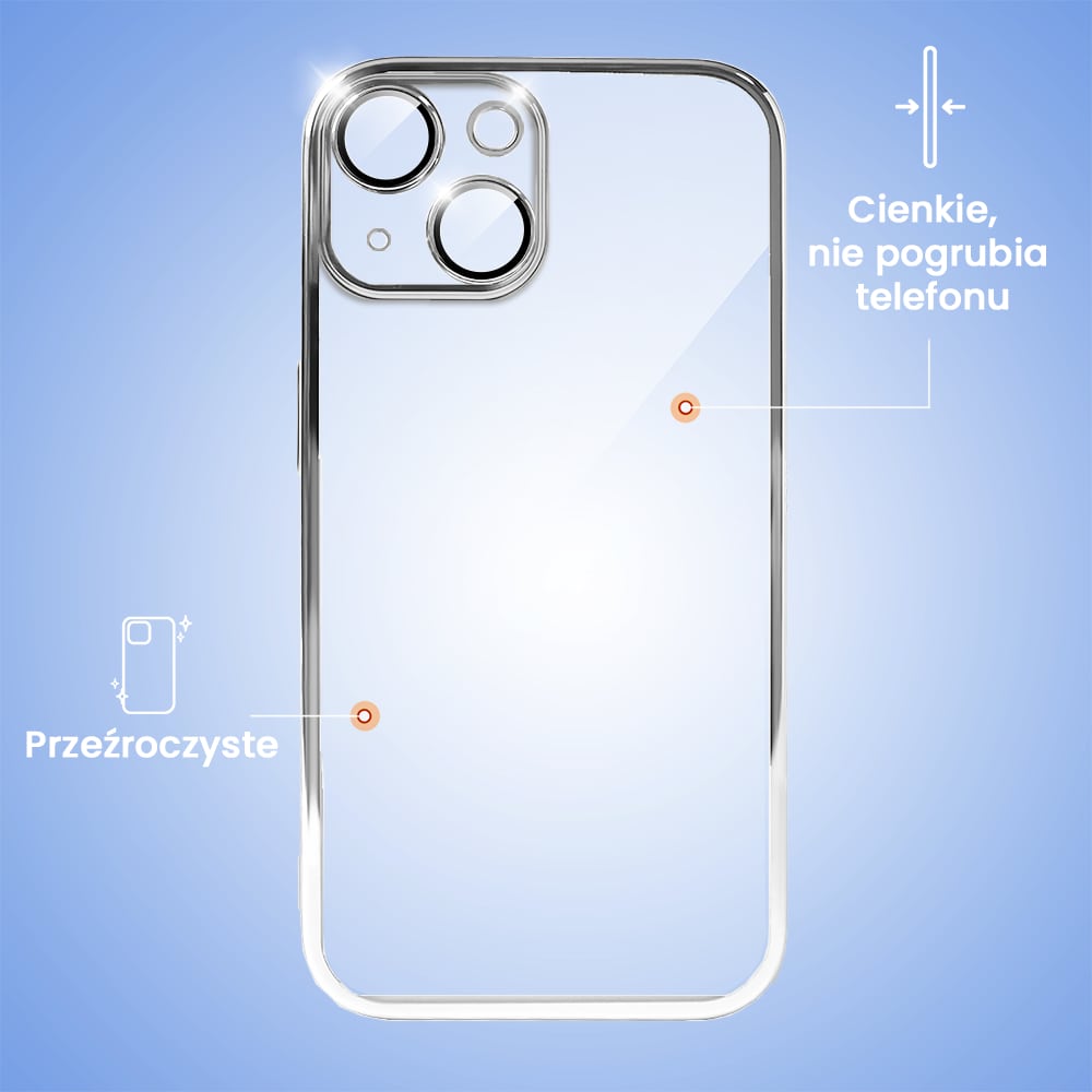 Etui do iPhone 14 Plus Slim Protect Full Cover z osłoną kamery i obiektywów 9H, srebrne