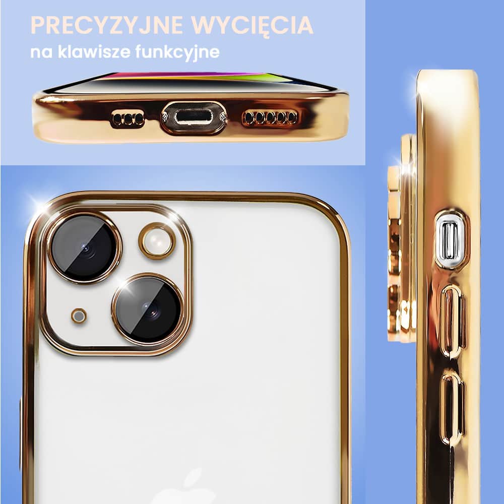 Etui do iPhone 14 Slim Protect Full Cover z osłoną kamery i obiektywów 9H, złote (OUTLET)