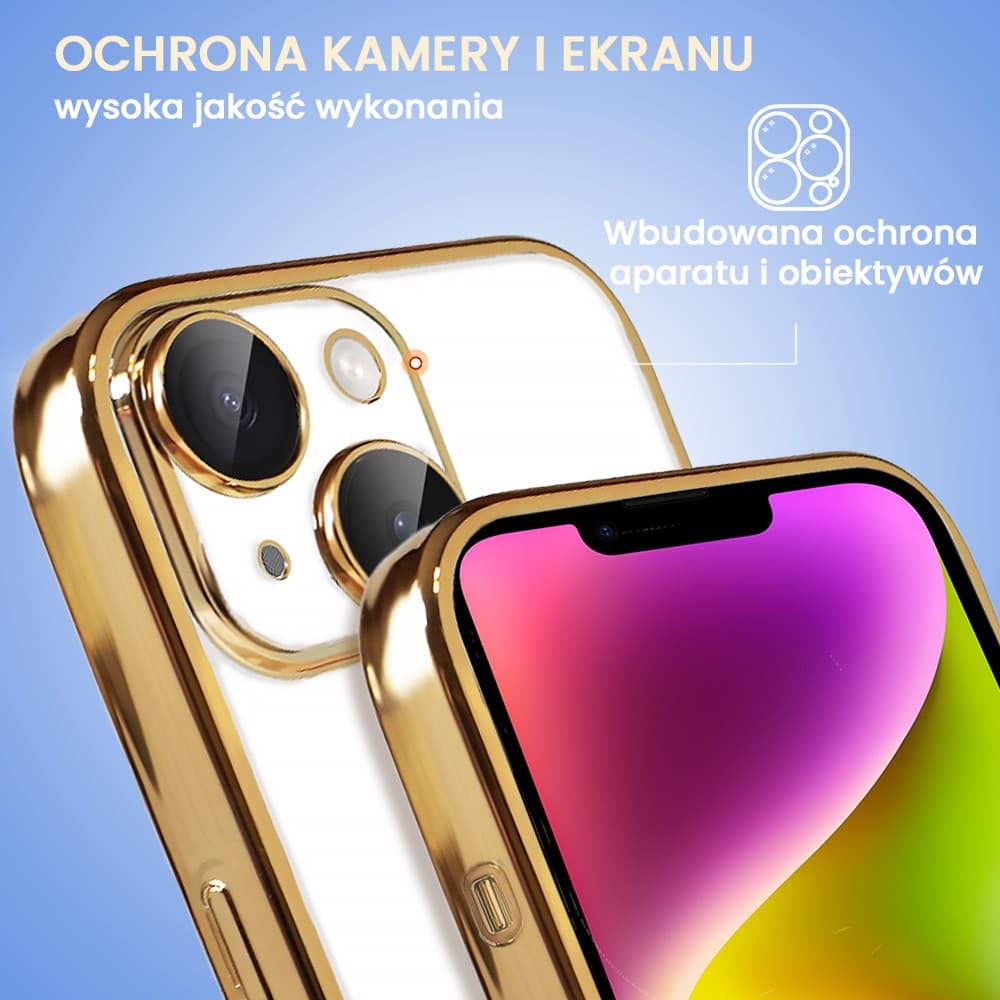 Etui do iPhone 14 Slim Protect Full Cover z osłoną kamery i obiektywów 9H, złote (OUTLET)