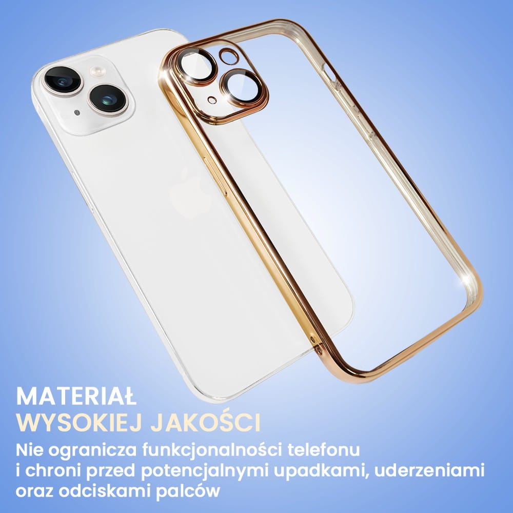 Etui do iPhone 14 Slim Protect Full Cover z osłoną kamery i obiektywów 9H, złote (OUTLET)