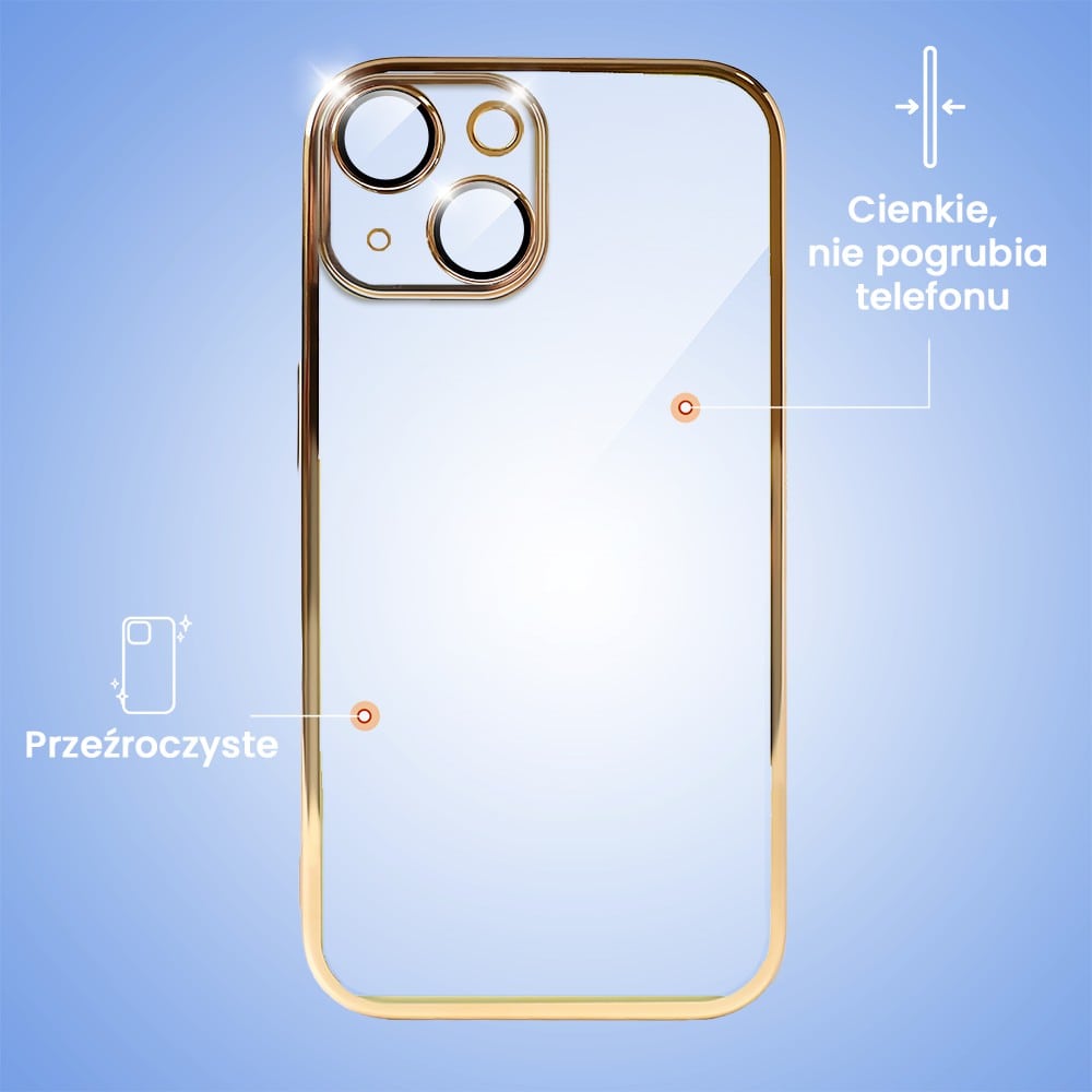 Etui do iPhone 14 Slim Protect Full Cover z osłoną kamery i obiektywów 9H, złote (OUTLET)