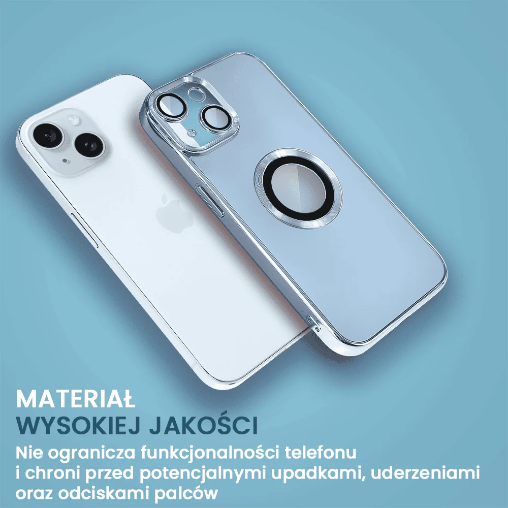 Etui do iPhone 14 cienkie, eleganckie, z osłoną aparatu i widocznym logo, niebieskie