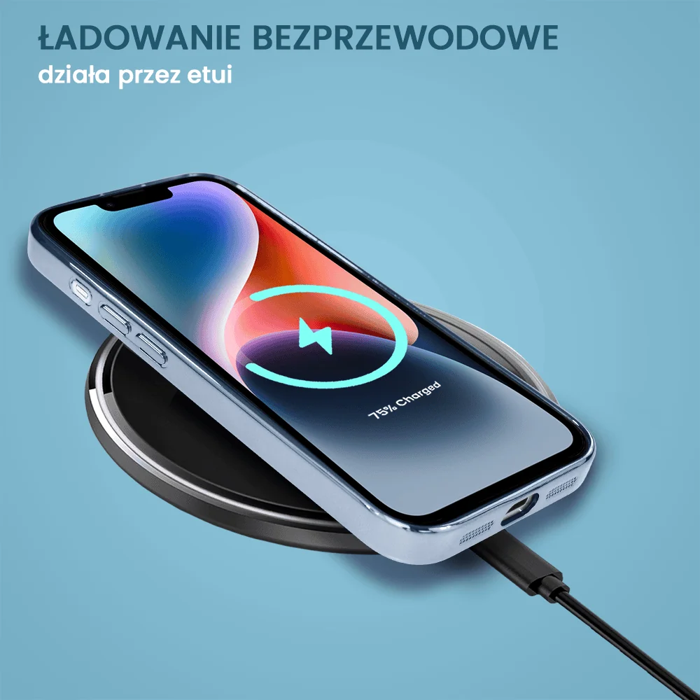 Etui do iPhone 14 cienkie, eleganckie, z osłoną aparatu i widocznym logo, niebieskie
