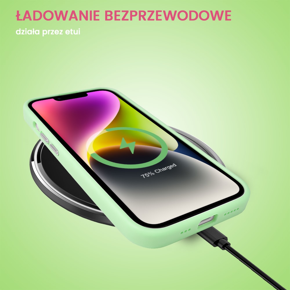 Etui do iPhone 14 cienkie przeźroczyste, 3w1 z podstawką i osłoną aparatu, miętowe