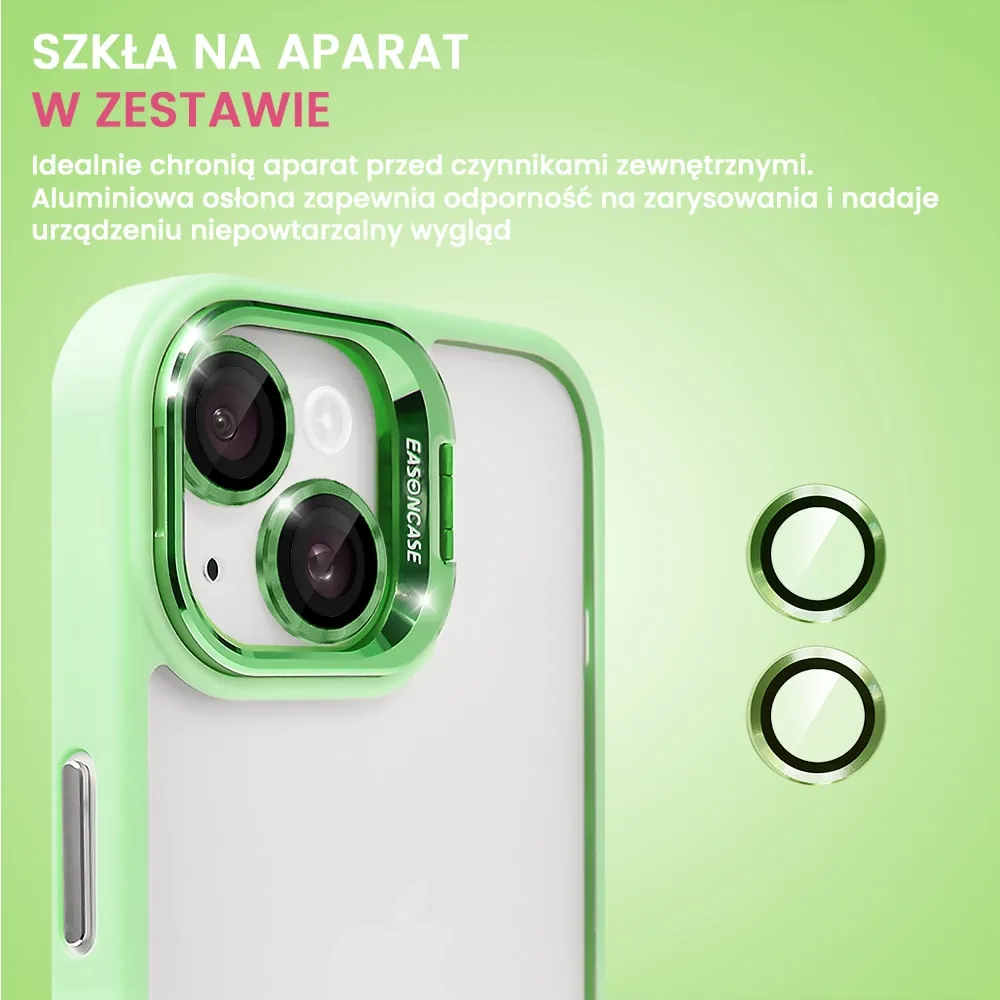 Etui do iPhone 14 cienkie przeźroczyste, 3w1 z podstawką i osłoną aparatu, miętowe