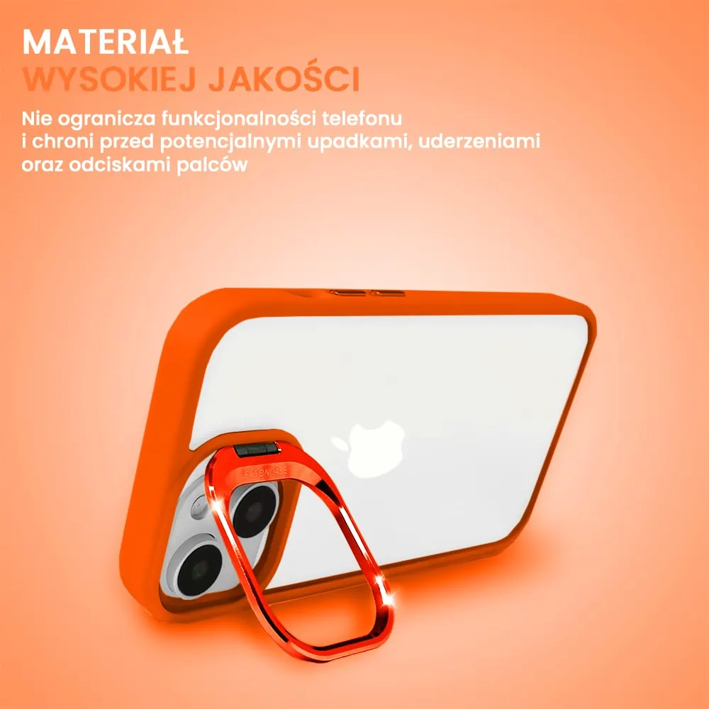 Etui do iPhone 14 cienkie przeźroczyste, 3w1 z podstawką i osłoną aparatu, pomarańczowe