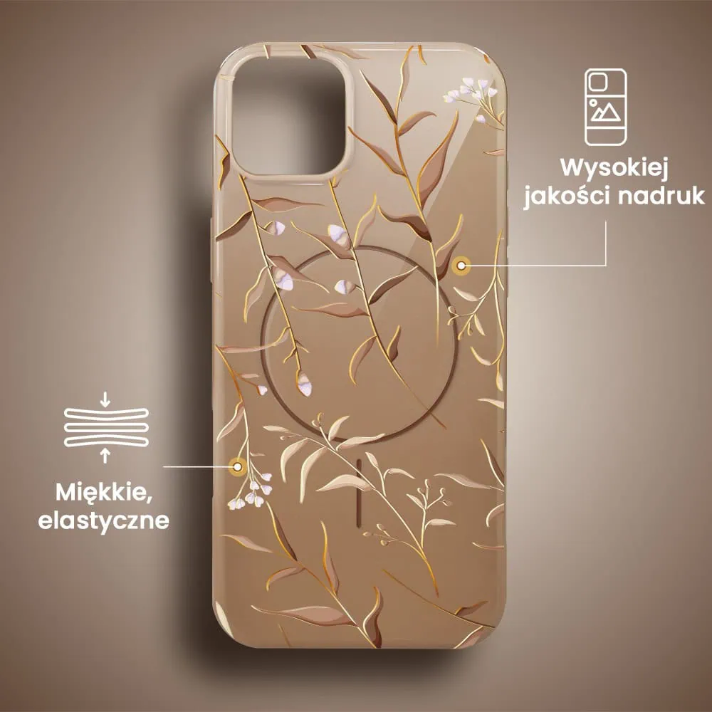 Etui do iPhone 14 Plus, elastyczne, z MagSafe, Złocisty Ogród, beżowe