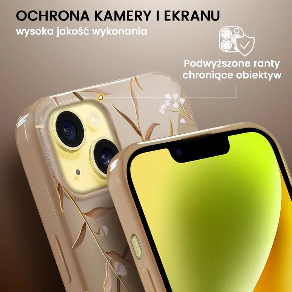 Etui do iPhone 14 Plus, elastyczne, z MagSafe, Złocisty Ogród, beżowe