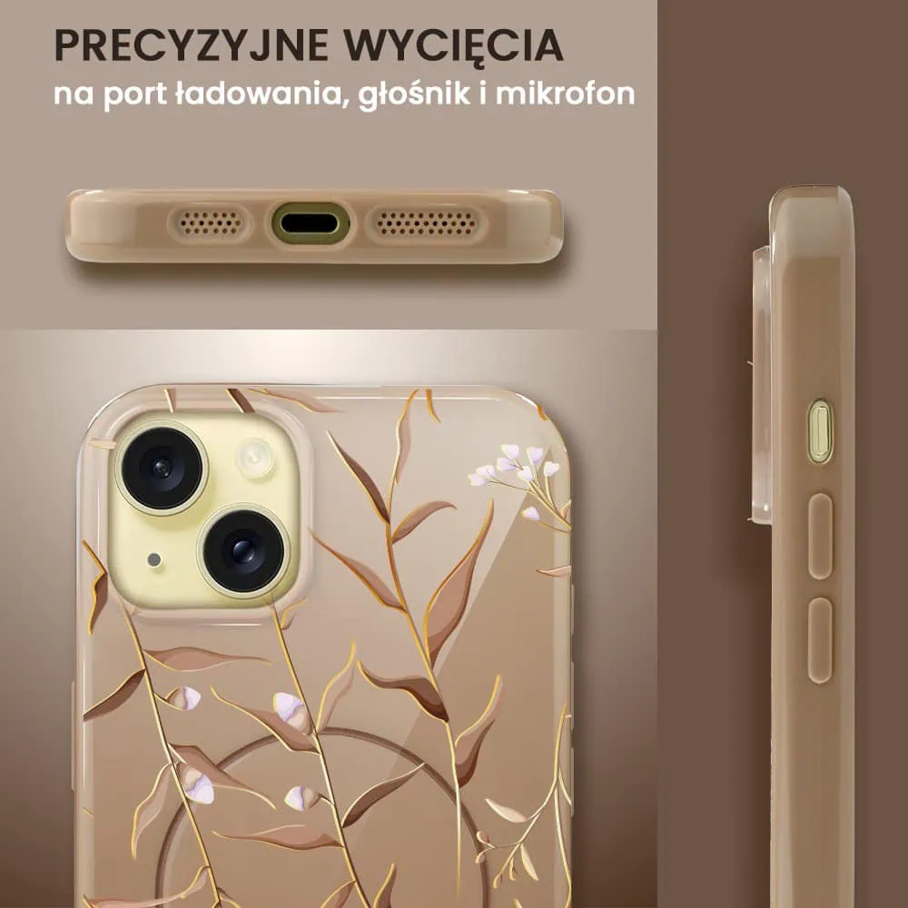 Etui do iPhone 14 Plus, elastyczne, z MagSafe, Złocisty Ogród, beżowe
