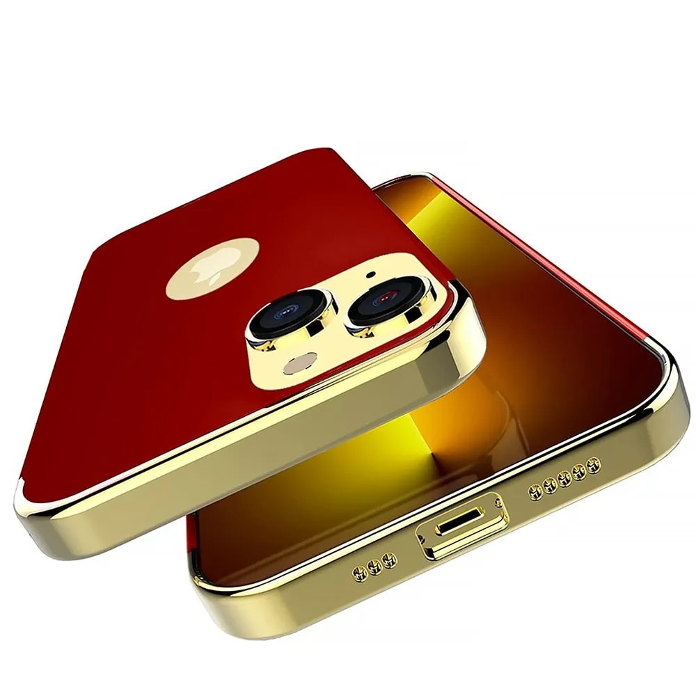 Etui do iPhone 13 eleganckie cienkie ze zdobieniami i widocznym logo, czerwone