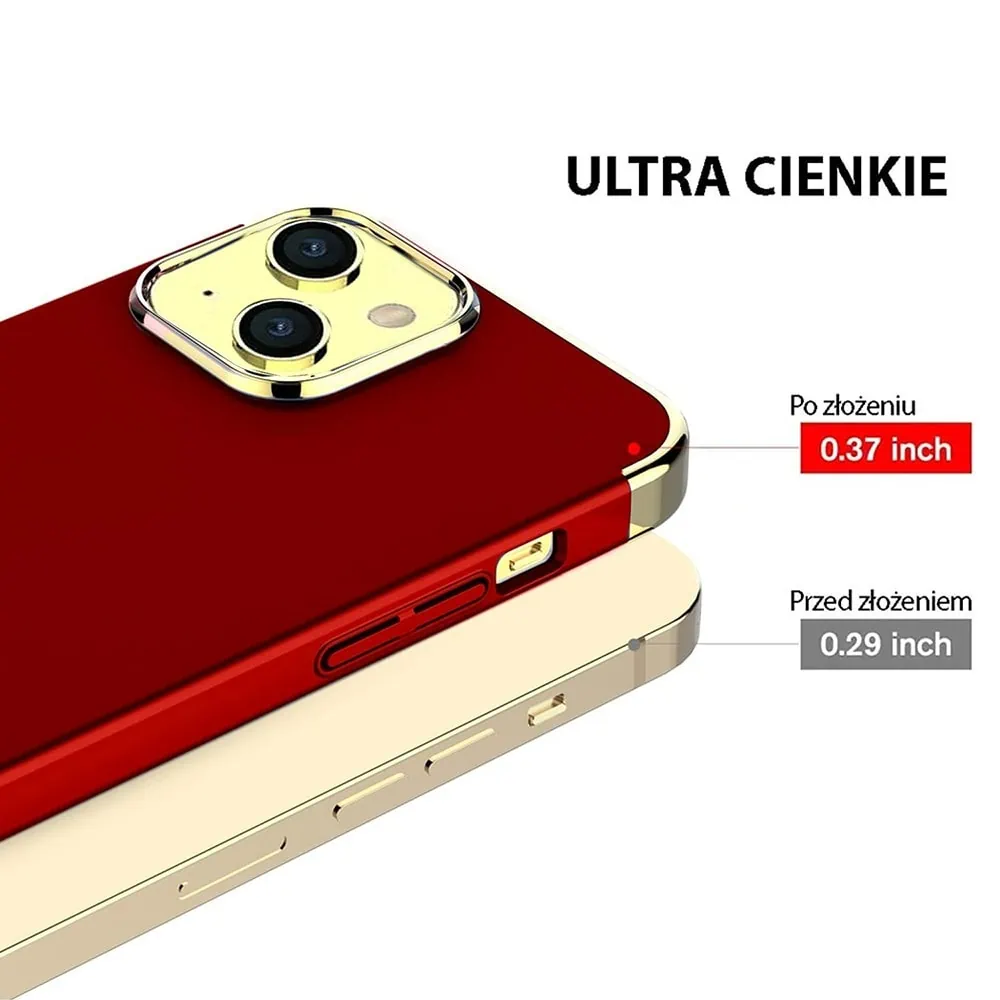 Etui do iPhone 13 eleganckie cienkie ze zdobieniami i widocznym logo, czerwone