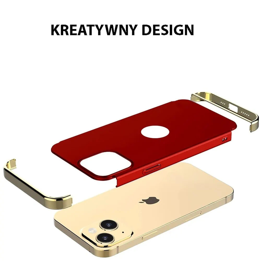 Etui do iPhone 13 eleganckie cienkie ze zdobieniami i widocznym logo, czerwone