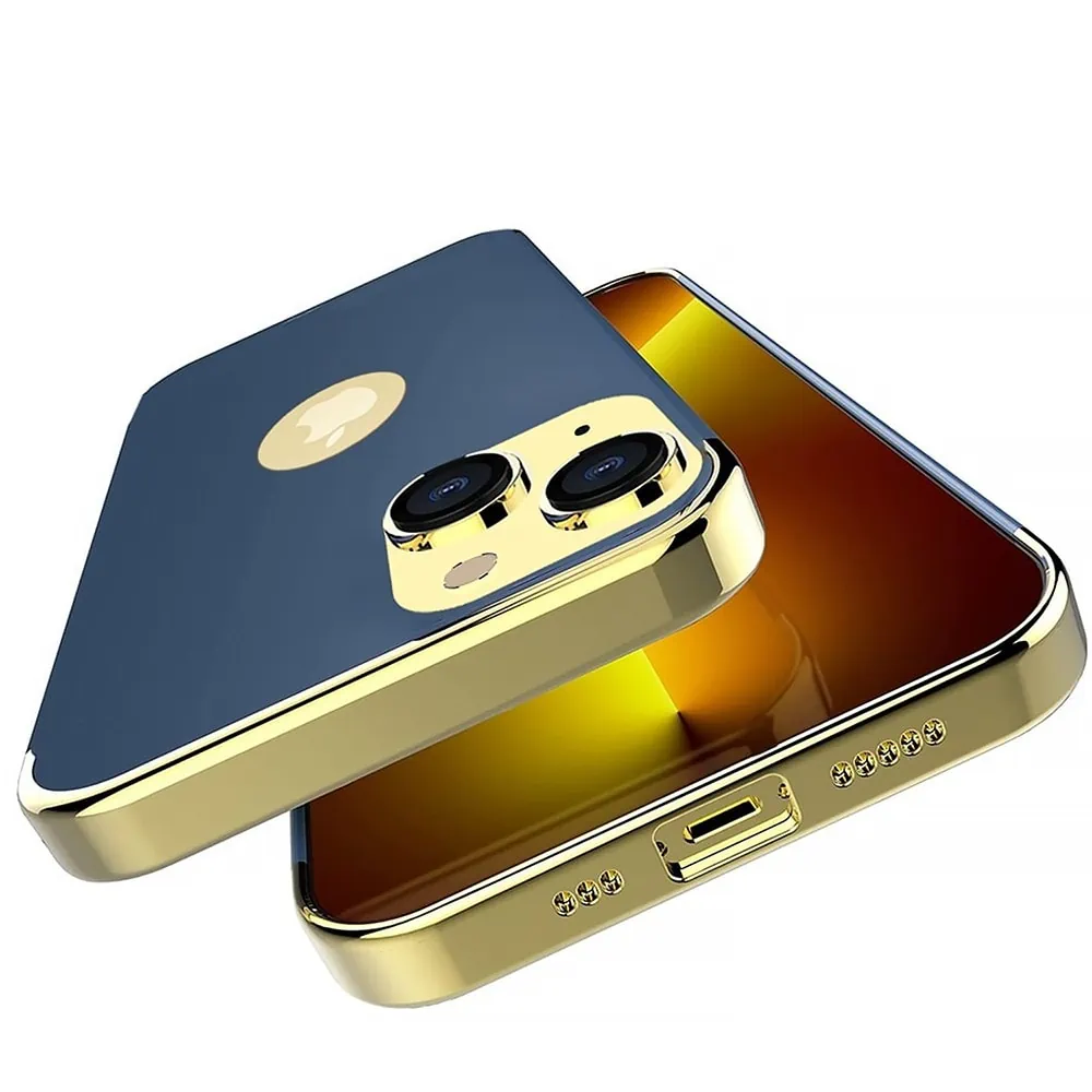 Etui do iPhone 13 Mini eleganckie cienkie ze zdobieniami i widocznym logo, niebieskie