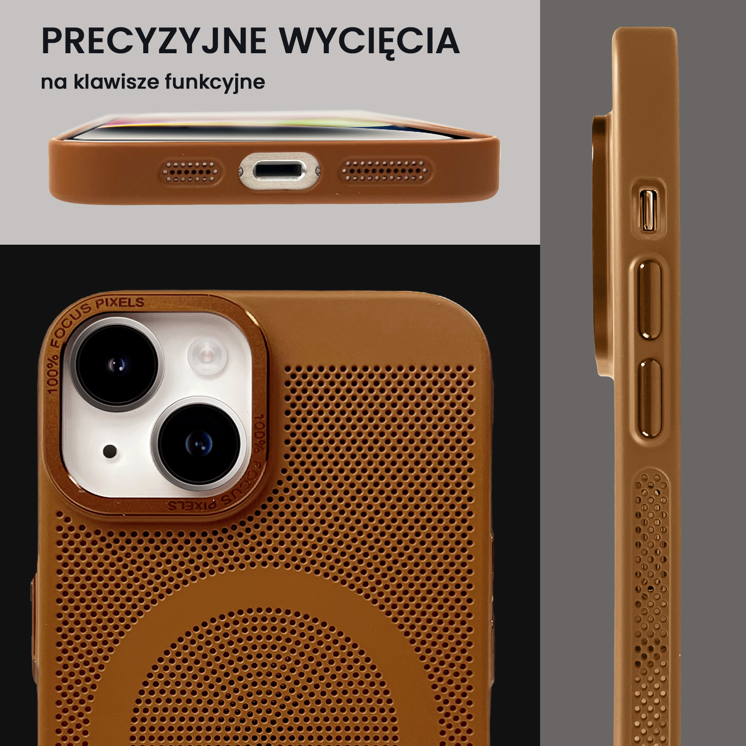 Etui do iPhone 14 Breathable Cam Ring, oddychające z Magsafe, brązowe