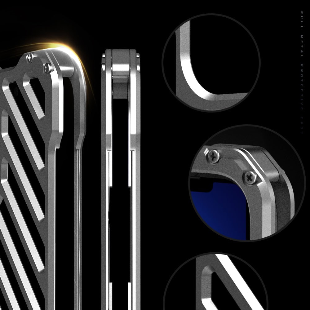 Etui do iPhone 14 pancerne, metalowe, skręcane, srebrne