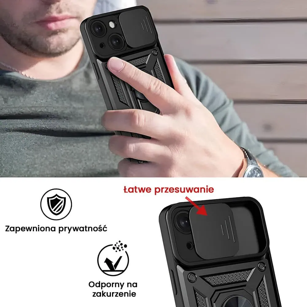 Etui do iPhone 14 pancerne z magnetycznym uchwytem, osłona kamery, czarne