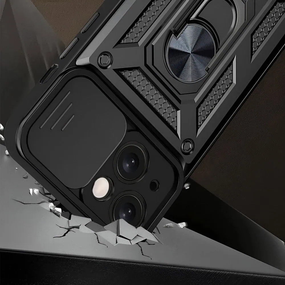 Etui do iPhone 14 pancerne z magnetycznym uchwytem, osłona kamery, czarne