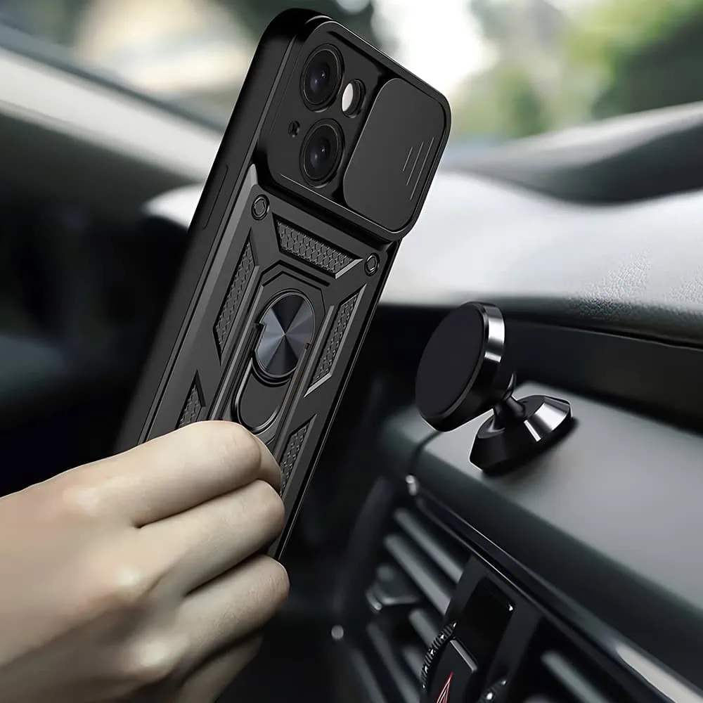 Etui do iPhone 14 pancerne z magnetycznym uchwytem, osłona kamery, czarne