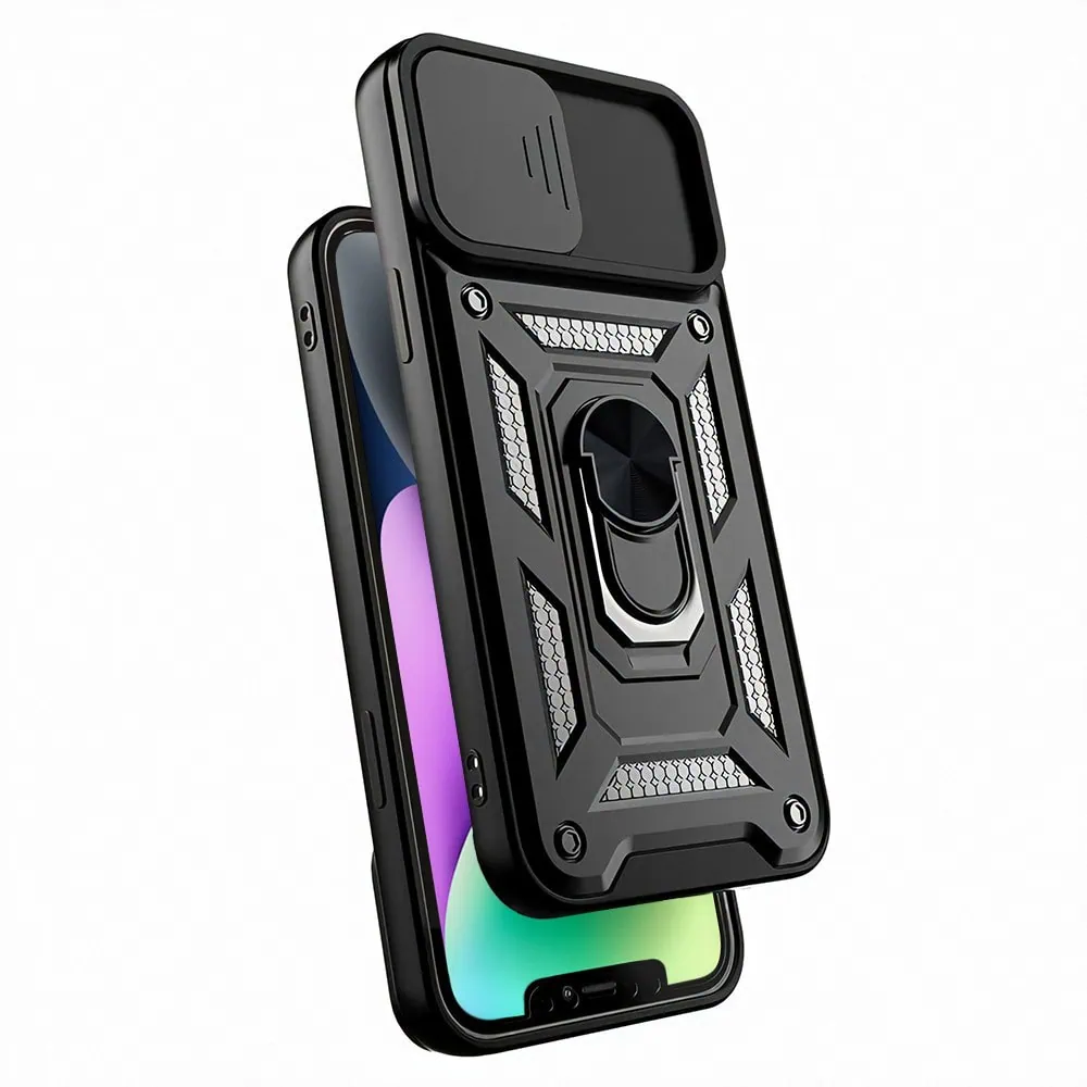 Etui do iPhone 14 pancerne z magnetycznym uchwytem, osłona kamery, czarne