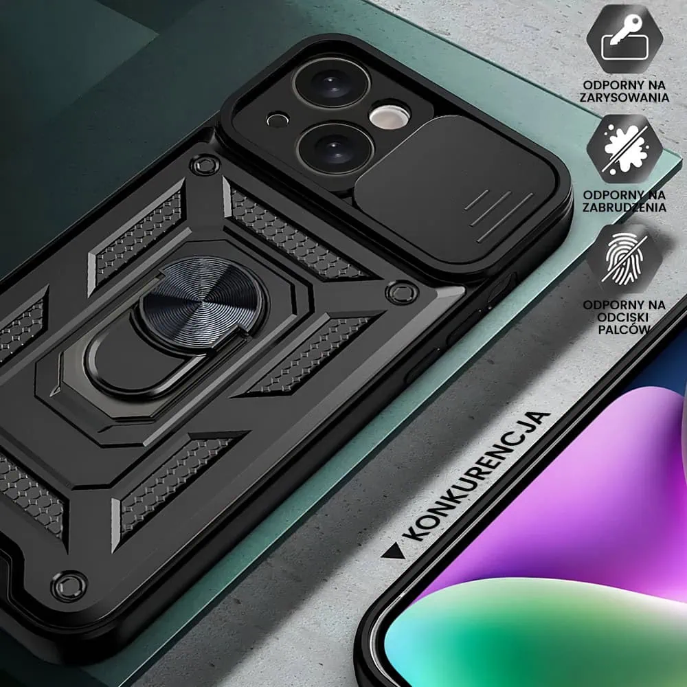 Etui do iPhone 14 pancerne z magnetycznym uchwytem, osłona kamery, czarne
