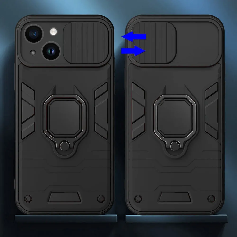 Etui do iPhone 14 pancerne z magnetycznym uchwytem, osłona kamery, czarne