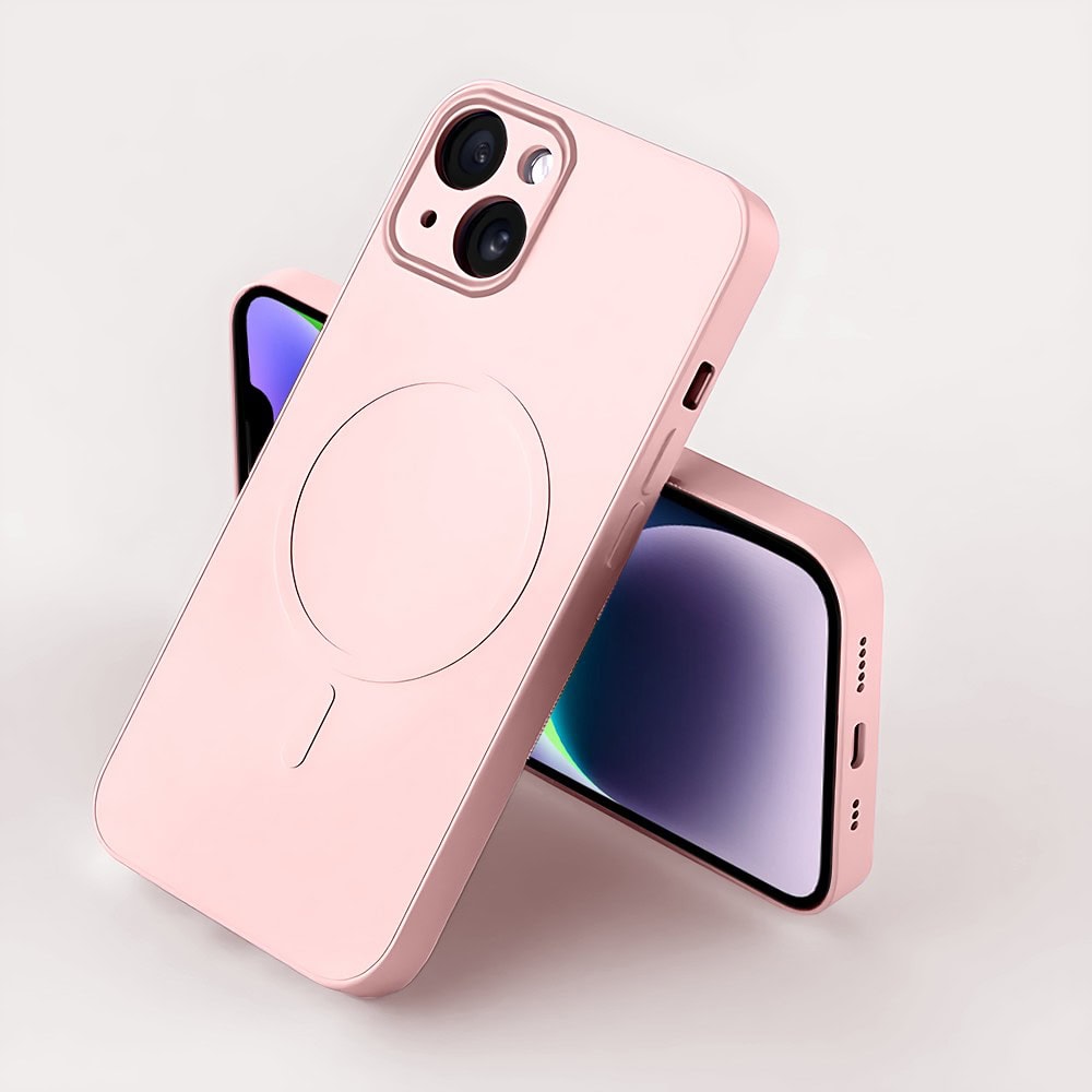 Etui do iPhone 14 silikonowe z mikrofibrą Premium Soft Touch MagSafe, ochrona aparatu, różowe