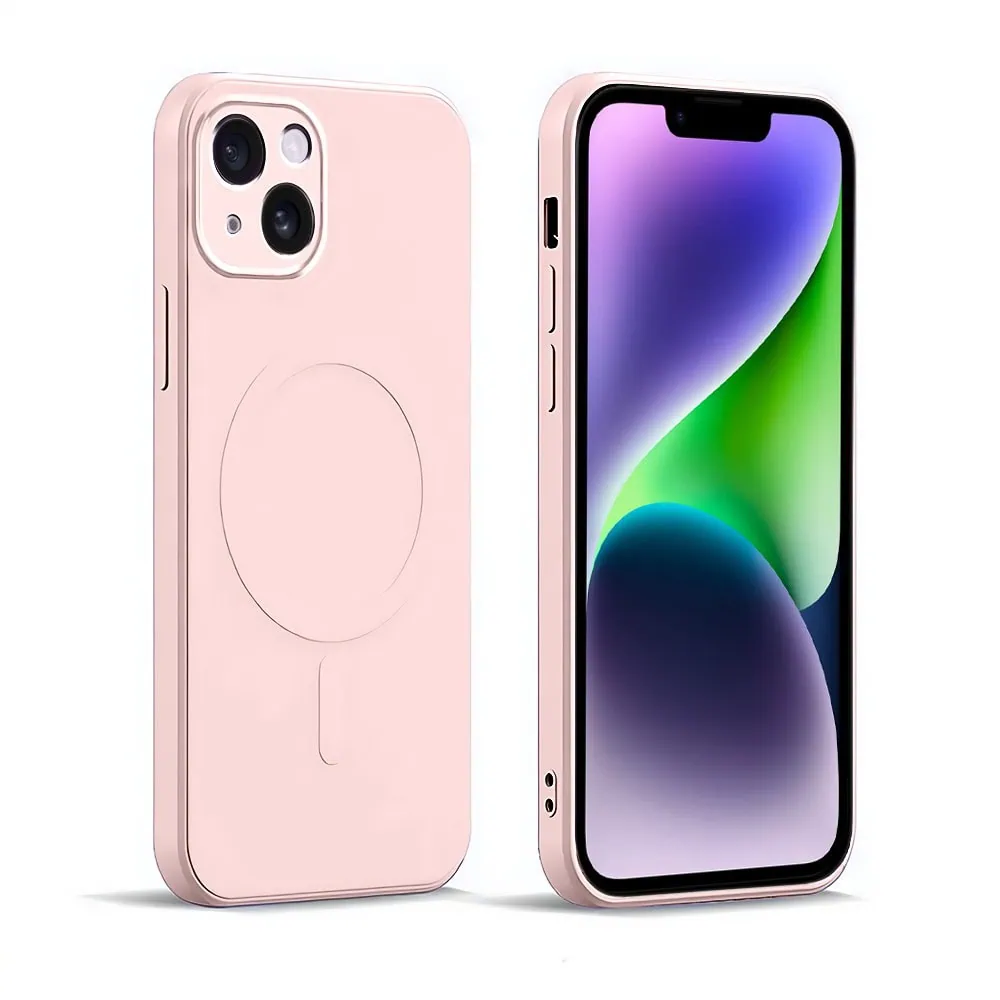 Etui do iPhone 14 silikonowe z mikrofibrą Premium Soft Touch MagSafe, ochrona aparatu, różowe