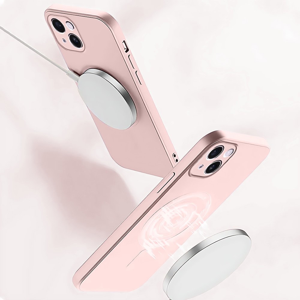 Etui do iPhone 14 silikonowe z mikrofibrą Premium Soft Touch MagSafe, ochrona aparatu, różowe