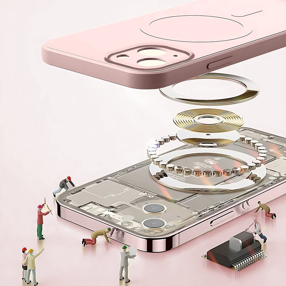 Etui do iPhone 14 silikonowe z mikrofibrą Premium Soft Touch MagSafe, ochrona aparatu, różowe