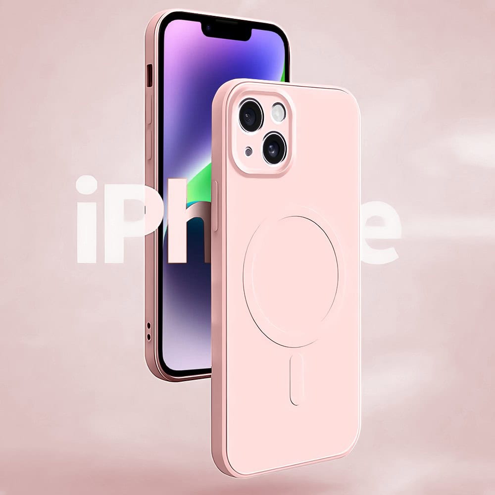 Etui do iPhone 14 silikonowe z mikrofibrą Premium Soft Touch MagSafe, ochrona aparatu, różowe