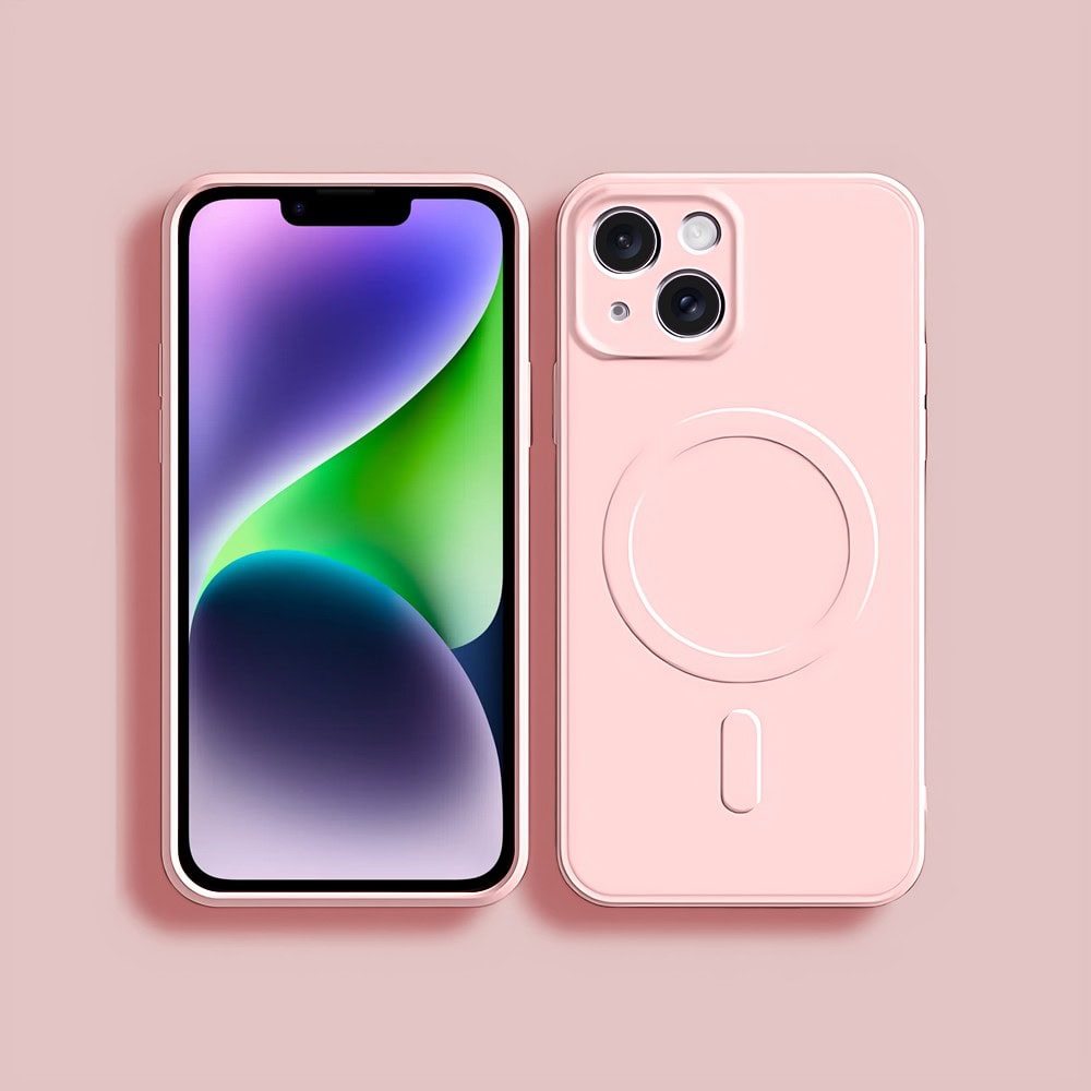 Etui do iPhone 14 silikonowe z mikrofibrą Premium Soft Touch MagSafe, ochrona aparatu, różowe