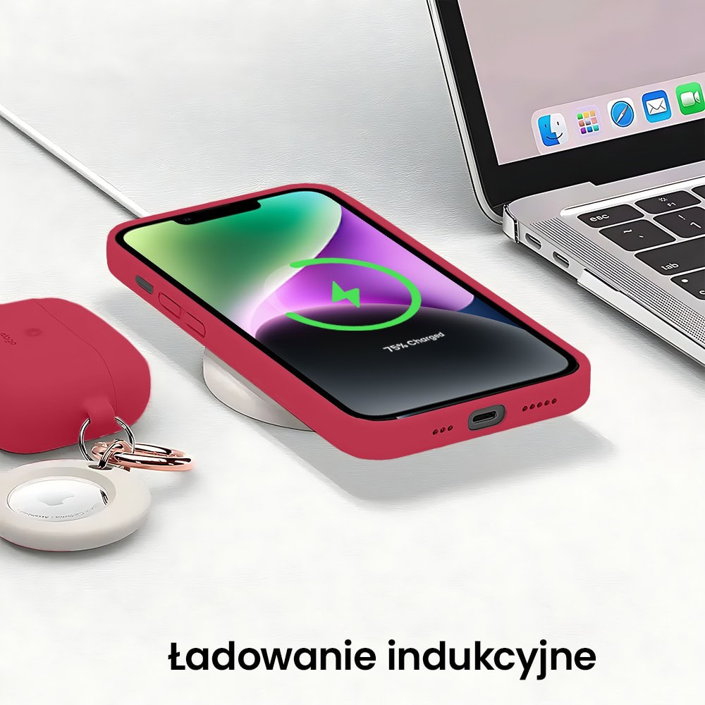 Etui do iPhone 14 Plus silikonowe z mikrofibrą soft touch z osłoną na aparat, ceglasta czerwień