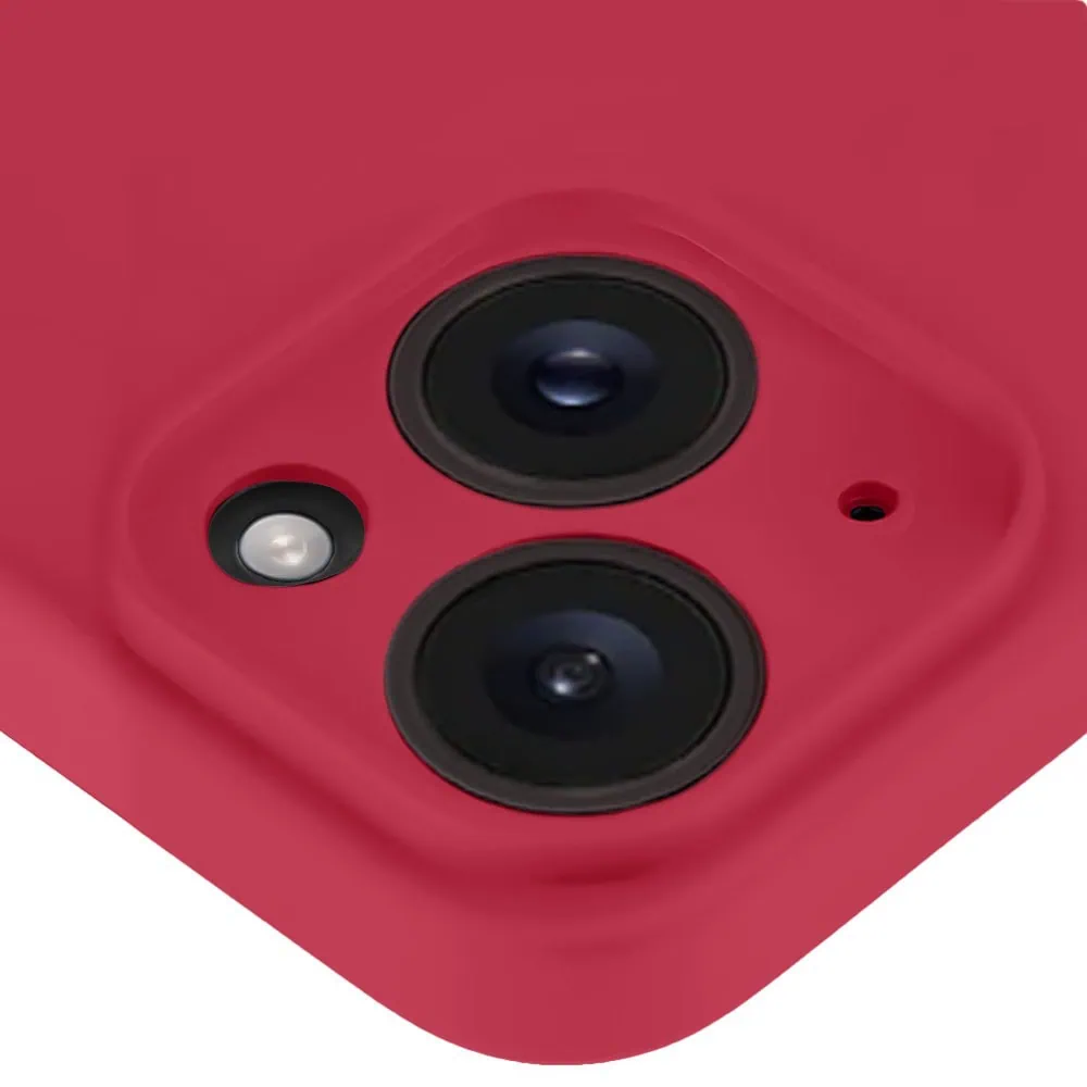 Etui do iPhone 14 Plus silikonowe z mikrofibrą soft touch z osłoną na aparat, ceglasta czerwień